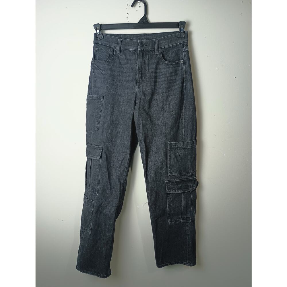 American Eagle Jeans Women's 2 Short Super High Rise Baggy Cargo Black